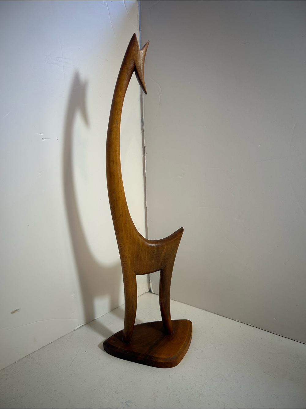 Vintage‎ mid-century teak minimalist abstract giraffe sculpture carving decor